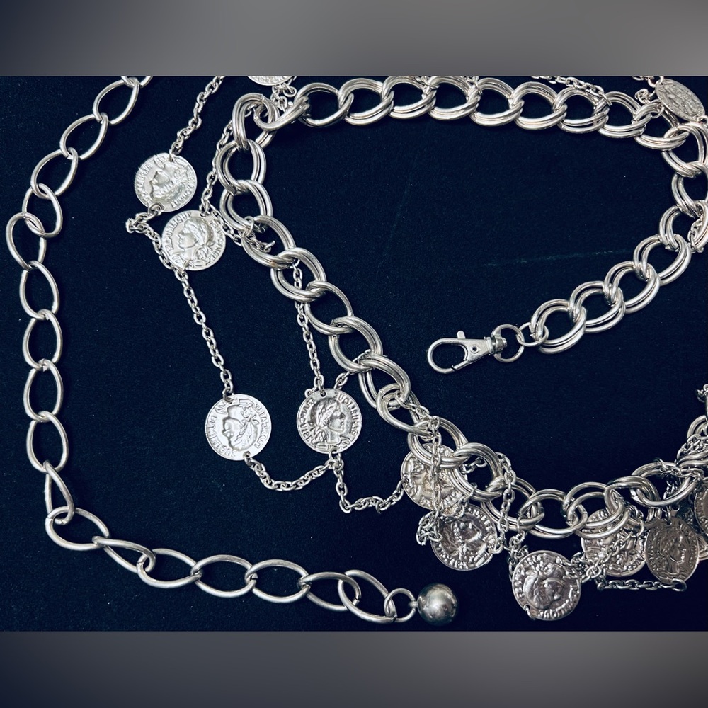 Vintage Silver Tone Coin Chain Link Belt - Picture 3 of 10